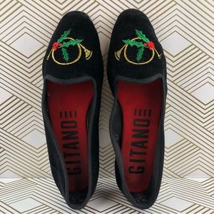 CHRISTMAS Vintage Gitano Women's Embroidered Velvet Flats | Size 7.5